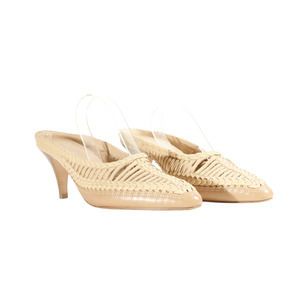 Ulla Johnson Woven Panel Mules Heels Latte Brown Basket Weave Braided 41 Shoes